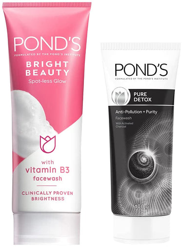 POND's Bright Beauty Spot-Less Glow Face Wash With Vitamins, Removes Dead Skin Cells & Dark Spots, Double Brightness Action, All Skin Types, 200G & Pure Detox Face Wash 100 G,